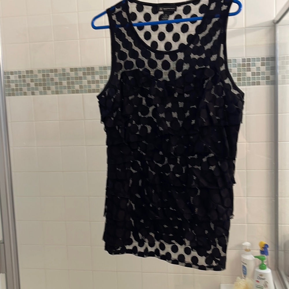 INC Black see through ruffled lace tank 1X gently worn